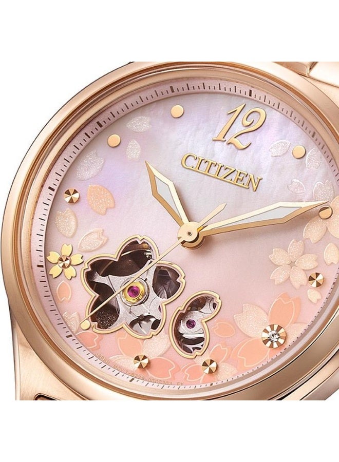 CITIZEN Limited Edition Mechanical Women’s Watch PC1017-88Y, 34mm Open Heart Pink Dial, Gold-Tone Stainless Steel Case & Bracelet, 100 m WR - Image 5